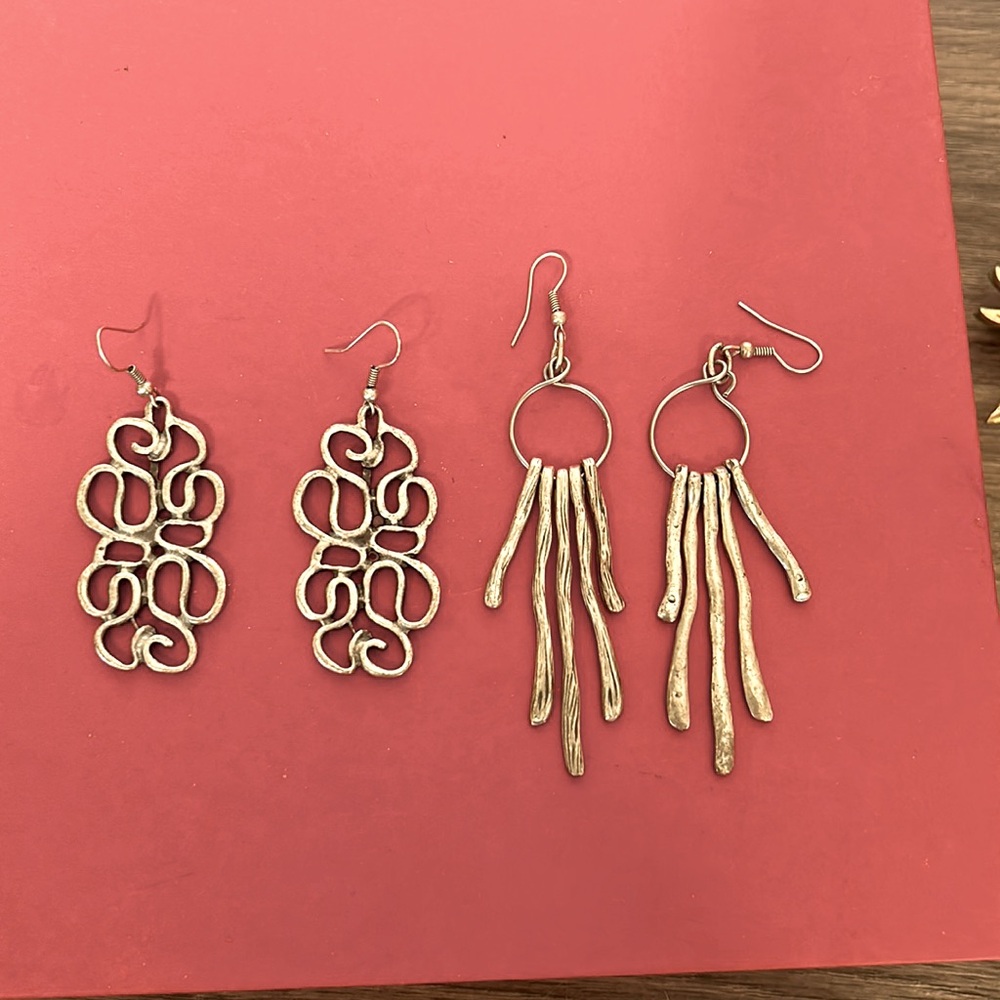 TWO PAIRS OF BOHEMIAN ANTIQUE SILVER TONE DANGLING EARRINGS